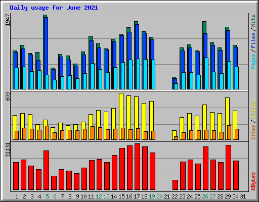 Daily usage for June 2021